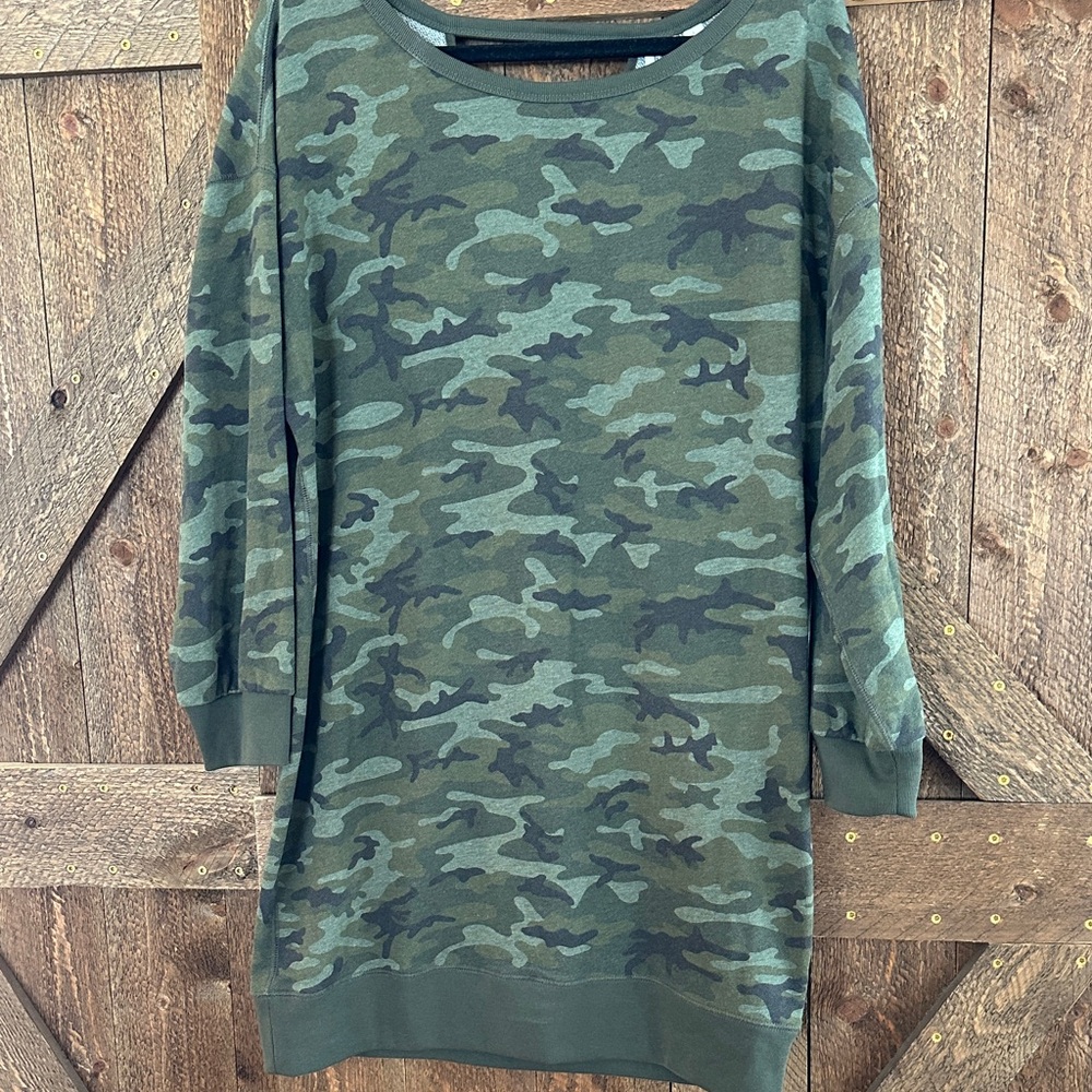 GAP Camouflage Green Women's Crew Neck Sweatshirt Dress